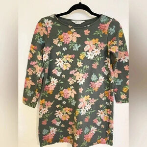 H&M long sleeve tunic top gray with multicolored flowers size S